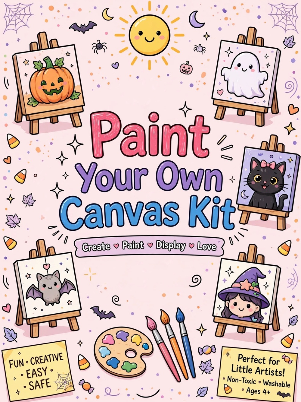 Paint Your Own Canvas Kit - Halloween Theme Kits for Kids
